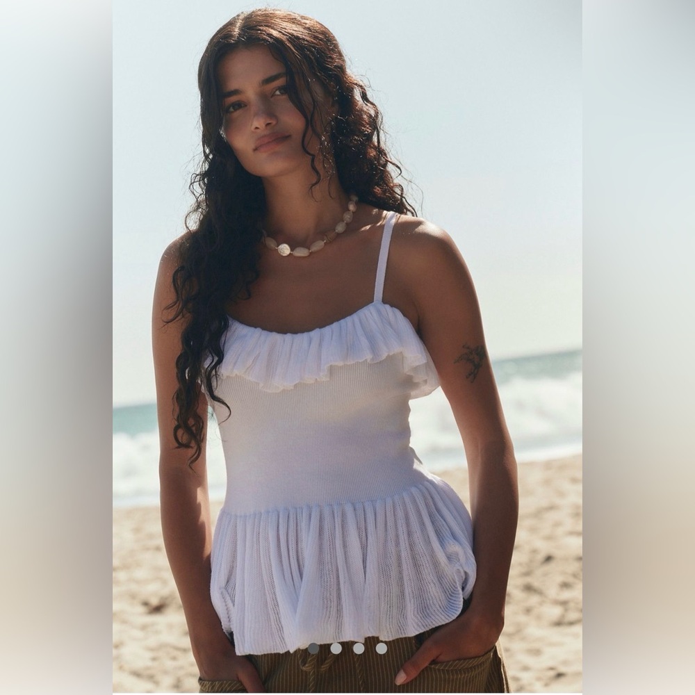 Free People Lennox Sweater White Ruffle Tank Top